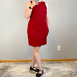 Boden Women Sleeveless Mini Shift Dress Size 6 Red Ponte Knit Pockets